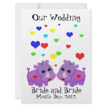 Cute Lavender Rhino Heart Two Brides Gay Wedding Announcements