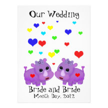 Cute Lavender Rhino Heart Two Brides Gay Wedding Announcements