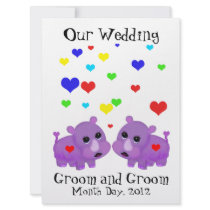 Cute Lavender Rhino Heart Two Grooms Gay Wedding Invites
