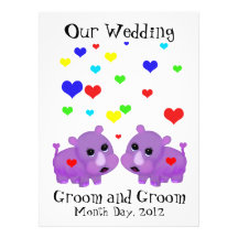 Cute Lavender Rhino Heart Two Grooms Gay Wedding Invites