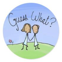 Cute Lesbian Couple Guess What Round Sticker