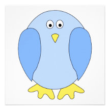 Cute Light Blue Bird Cartoon. Personalized Invites