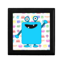 Cute Light Blue Cartoon Monster Trinket Boxes