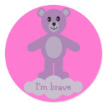 Cute Lilac Teddy Bear I'm Brave Pink Stickers