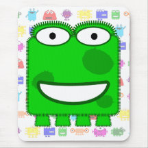 Cute Lime Green Cartoon Monster Mouse Pad