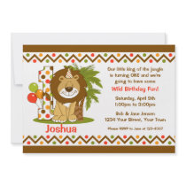 Cute Lion 1st Birthday Invitation