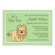 Cute Lion Green Polka Dots Baby Shower invitations