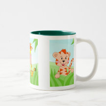 Cute lion in grass coffee mug