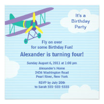 Cute Little Airplane Birthday Party Invitation