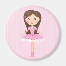 Cute little ballerina cartoon girl in pink tutu magnet