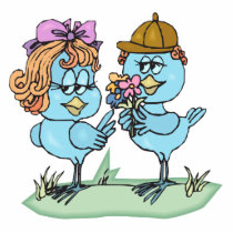 cute little bluebirds in love cartoon graphic cut out
