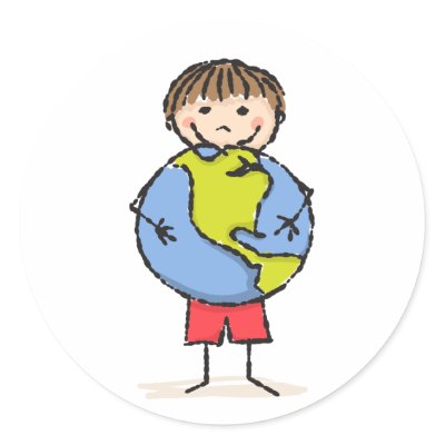 Cute little boy with planet earth round stickers by ButtonsGalore