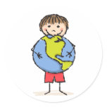 Cute little boy with planet earth stickers