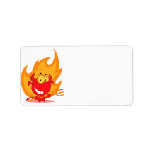cute little devil with flames cartoon personalized address label