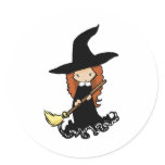 Cute Little Girl Child Witch Round Stickers