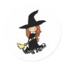 Cute Little Girl Child Witch Round Stickers