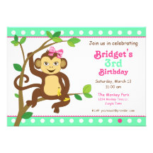Cute Little Girl Monkey Invitation