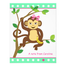 Cute Little Girl Monkey Note Card Custom Announcements