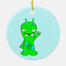 Cute Little Green Monster, Waving Ornaments