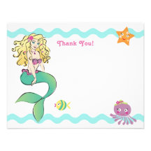 Cute Little Mermaid Note Card Personalized Invites