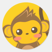 Cute Little Monkey Round Sticker