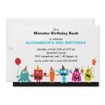 CUTE Little Monster Bash Birthday Party Custom Invitation