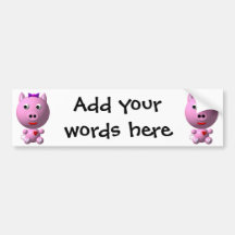 Cute little pink piggy with hearts and bow! bumper stickers