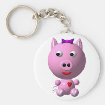 Cute little pink piggy with hearts and bow! key chain