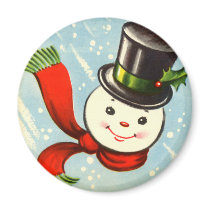 Cute Little Retro Snowman Magnets