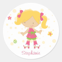 Cute little rollerskater girl personalized sticker