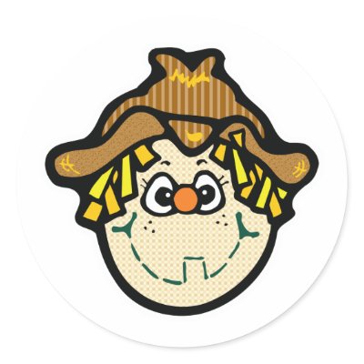 cute little scarecrow face round stickers by halloweenie