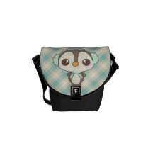 cute little snow day penguin cartoon messenger bags