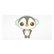 cute little snow day penguin cartoon photo cards