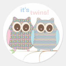 Cute Little Twin Owls - A boy and a girl! Sticker