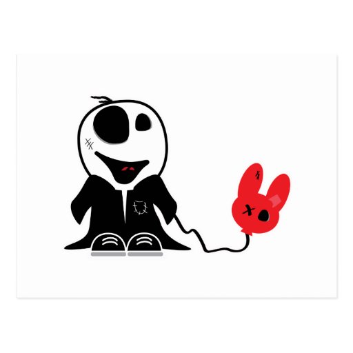 cute little zombie dude with dead balloon post cards