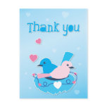 Cute love birds blue with Thank you Postcard