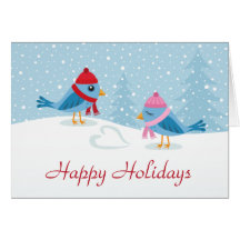 Cute love birds in the snow Happy Holidays card