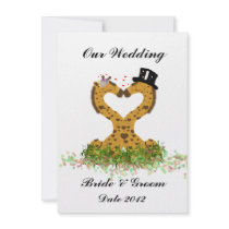 Cute Love Kiss Giraffes Heart  Wedding Invitation