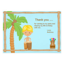 Cute Luau Boy Thank You Card Announcement