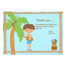 Cute Luau Boy with Guitar Thank You Card Personalized Announcement