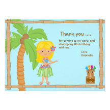 Cute Luau Girl with Blonde Hair Thank You Card Custom Invites