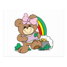 cute luck of the irish st patricks girl teddy bear post card