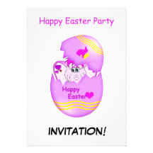 Cute Lucky Pinkie Happy Easter Party Invitation