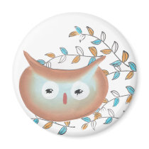 Cute Magnets Owl Picture in Brown & Teal