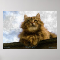 Cute Maine Coon Cat Impressionist Art Poster