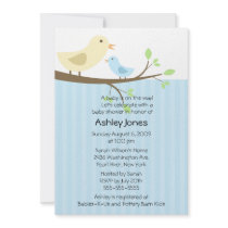Cute Mama Bird & Baby Boy Baby Shower Personalized Invites