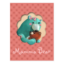 Cute Mamma Teddy Bear with her Baby postcards