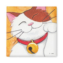 Cute Maneki Neko Lucky Calico Cat Fridge Magnet