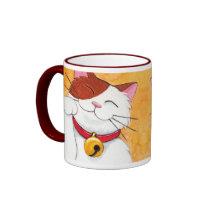 Cute Maneki Neko Lucky Calico Cat Coffee Mugs