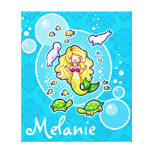Cute Mermaid Personalized Wall Art Canvas Canvas Print